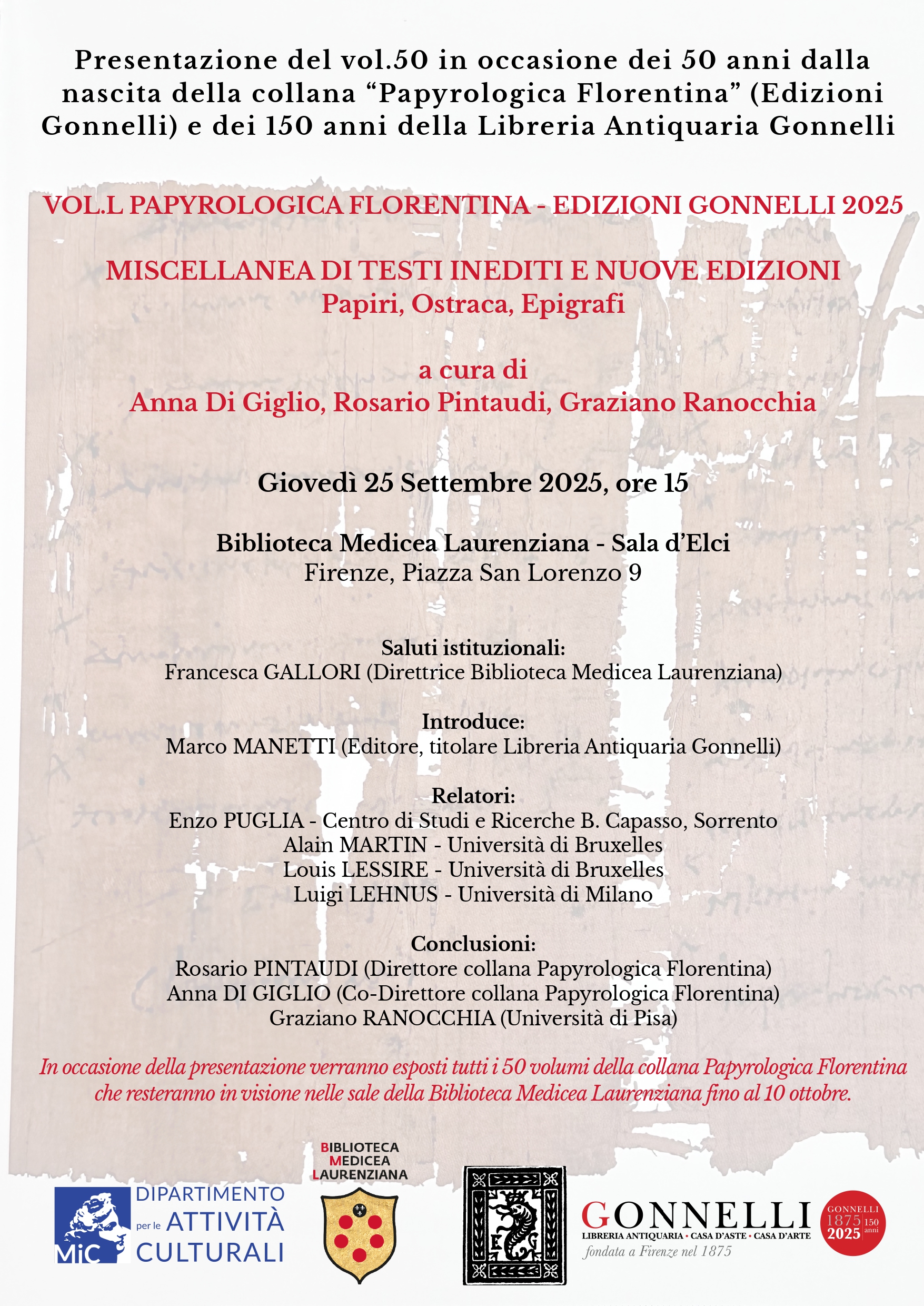 Presentazione de volume 50 della Collana “Papyrologica Florentina”